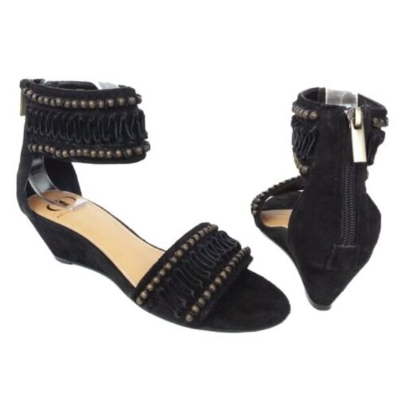 Kelsi Dagger Sandals Women Size 7.5M Black Leather Bowen Ankle Strap Wedge - Picture 3 of 15